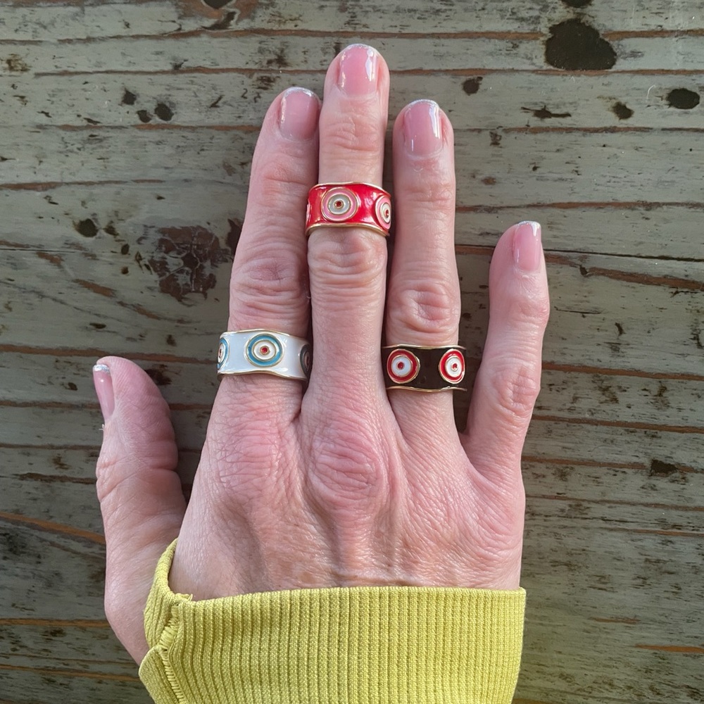 Black, White and Red Evil Eye Enamel Chunky Rings, Protect your Energy